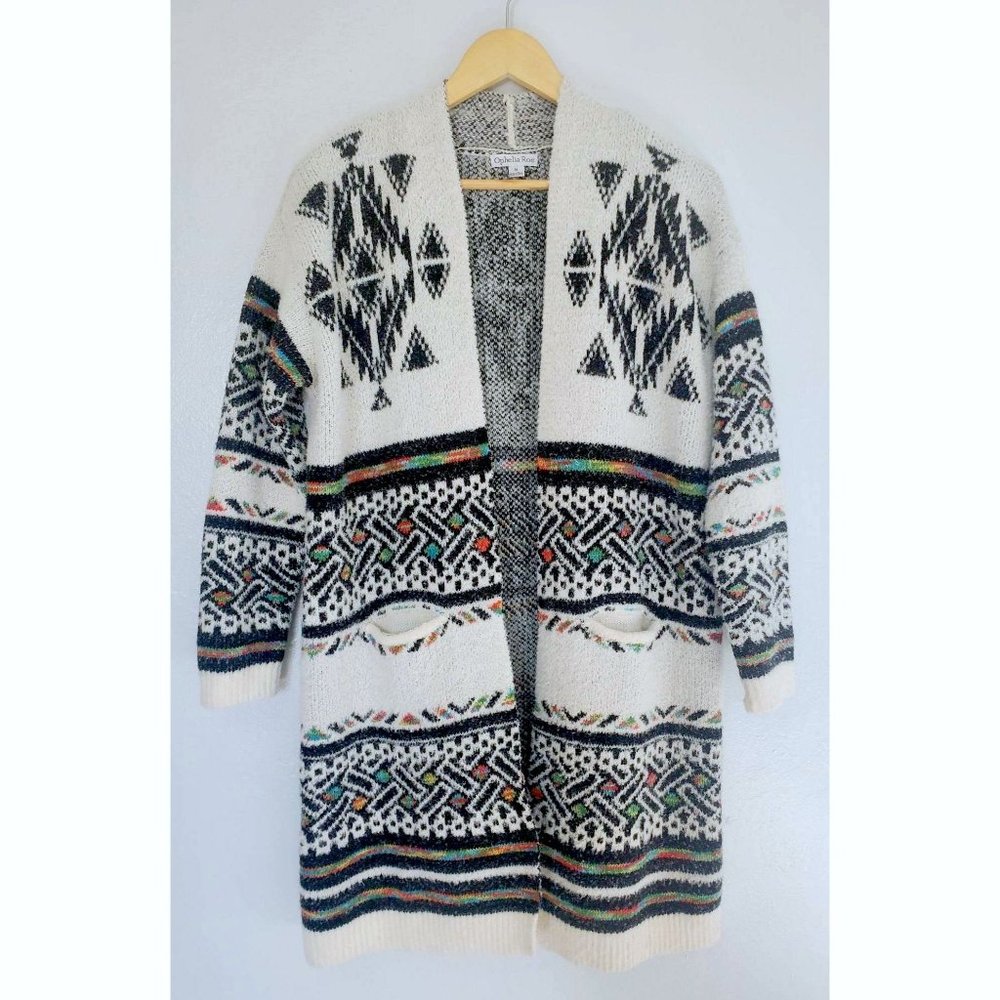 Tribal Multicolor Long Open Front Cardigan - Picture 1 of 3